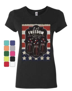 Let Freedom Ring Women's T-Shirt American Flag Independence 4th of July Shirt - Picture 1 of 8