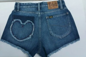 LEE Denim Shorts True Blue HEART Patches Junior Women's Size 25 Short Shorts. - Picture 1 of 7