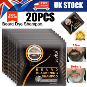 20 Bags Men Beard Hair Color Instant Dye Black Mustache Beard Shampoo Darkening