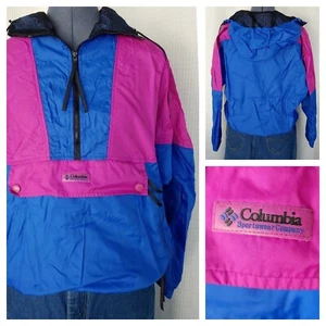 Vtg Pink & Purple Columbia Half Zip Windbreaker w Front Pockets & Hood Sz Small - Picture 1 of 14