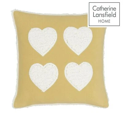 Yellow Cushion Covers Fleece Love Heart 17 x 17" Catherine Lansfield 43 x 43 cm - Image 1 of 4