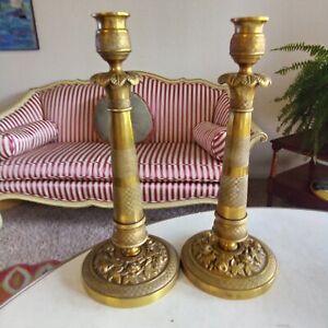 Antique French Empire Neoclassical Bronze/Brass Candlesticks 12.5"