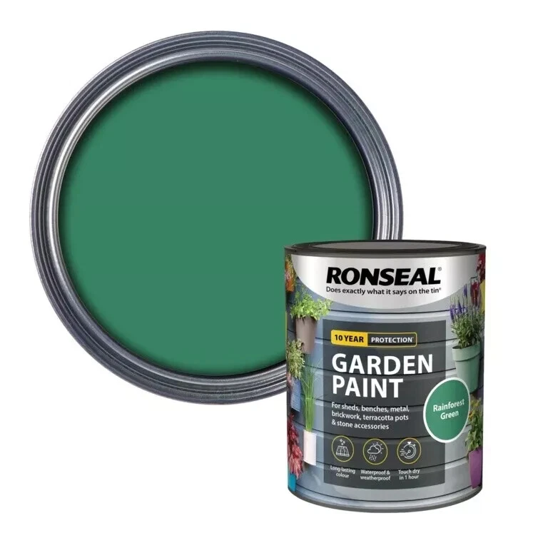 Ronseal Vernice Giardino Esterno Legno Mattone Metallo Pietra Foresta Pioggia Verde 750ML - Immagine 1 di 1