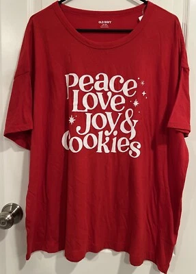 Old Navy Women’s XXL-Tall Holiday Shirt Red Peace Love Joy Cookies Christmas NWT - Image 1 of 4