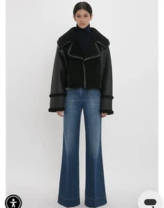VICTORIA BECKHAM SHEARLING JACKET IN BLACK UK12. - Picture 1 of 20