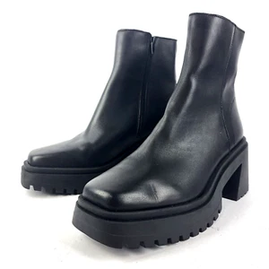 Steve Madden Women' Fella Black Leather Lug Sole Ankle Boots Shoes Size 9M - Picture 1 of 19