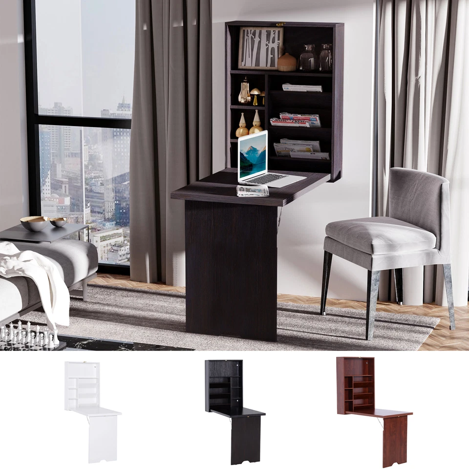 HOMCOM Wall Mount Writing Table Convertible Folding Computer Desk Storage Home Office
