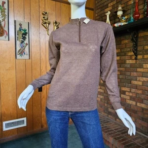 Vtg 60s Beatnik Mod Long Sleeve O-Ring Unisex Textured Knit T-Shirt Top NOS S - Picture 1 of 9