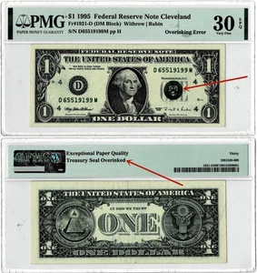 OVERINKING ERROR 1995 $1 FRN , CLECELAND FR#1921-D ~ PMG VF30 EPQ - Picture 1 of 1