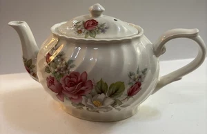 Arthur Wood & Son Pink Rose & White Dogwood Teapot Staffordshire England - Picture 1 of 10