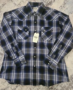 ELY Cattleman Western Rodeo Pearl Snap Hemd Herren XL blau schwarz kariert neu mit Etikett L/S - Bild 1 von 4
