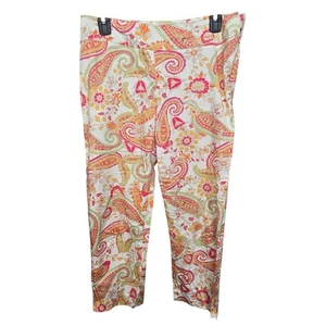 Herman Geist Paisley Prnt Cotton Spandex Cropped Pant Sz 6 Women's Elastic Waist - Picture 1 of 6