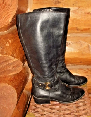 Lauren Ralph Lauren Boots Womens 7 B Micah Tall Riding Black Leather Knee-High - Image 1 of 4