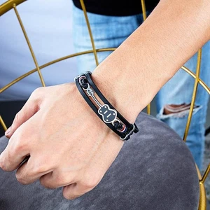 Brazalete de cuero trenzado brazalete de cuerda para hombres de acero inoxidable para guitarra ventiladores de música - Imagen 1 de 9