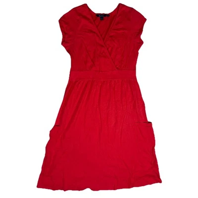 Boden Jersey Dress Size 8 Red V-Neck Faux Wrap Pockets Casual Party Stretch A15 - Image 1 of 4