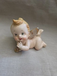 Vintage 4" Angel Piano Baby w/Horn Cupie Porcelain Japan - Picture 1 of 9