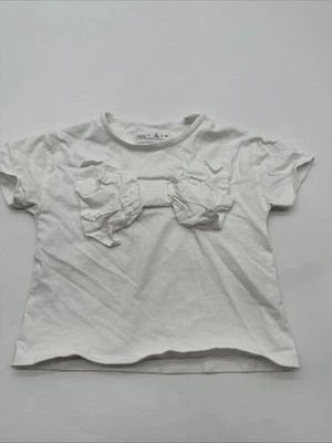 Zara T-Shirt Youth Girl Size 2 White Solid Embroidered Bow..#32705 - Image 1 of 4