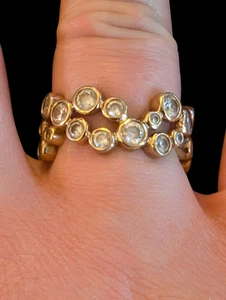 925 Sterling Gelbgold Vermeil Größe 8 Lünette CZ Grob Statement Ring - Bild 1 von 7