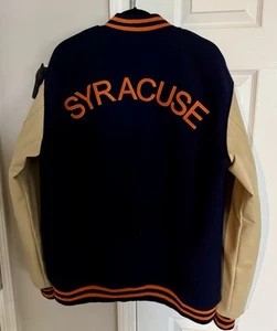New Letterman Syracuse Orange Blue Wool and Cream Leather Sleeves Varsity Jacket - Picture 1 of 7