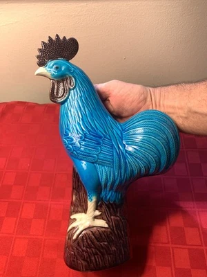 Vintage Chinese Export Porcelain Rooster Turquoise Glaze 12" Tall - Image 1 of 4