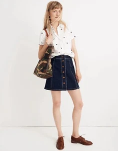 Minifalda de mezclilla frontal con botones Madewell talla 4 para mujer lavado oscuro línea A - Imagen 1 de 4