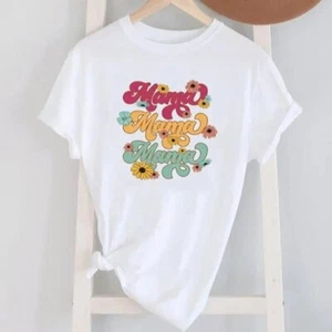 MAMA Multicolor Logo Women Printed Round Neck Short-Sleeved T-Shirt  Gift Size L - Picture 1 of 1