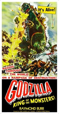 "GODZILLA - REI DOS MONSTROS" (1956) 41"x79" ENORME pôster de filme de monstros! - Imagem 1 de 4