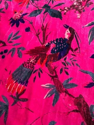 Yard Luxury Soft Velvet Bird Print Fabric Indian Dress Sewing Upholstery Fabric - Image 1 of 4