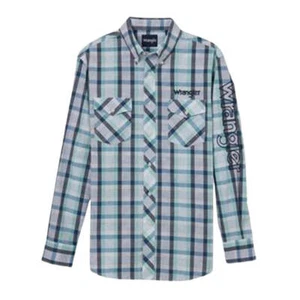 112344431 Wrangler Para Hombre Logo Manga Larga Western Camisa a Presión - Verde azulado NUEVO - Imagen 1 de 6