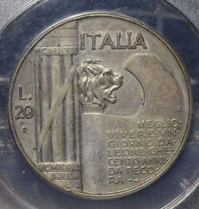 Italy 1928 20 Lire Lion animal NGC AU50 NG0930 combine shipping - Picture 1 of 3