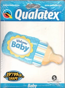 Qualatex 39" Baby Shower Helium Foil Balloon Baby BLUE Bottle "Welcome Baby" - Picture 1 of 2