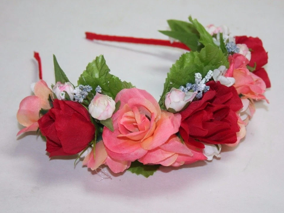 Tocado de Boda, Diadema Colores Rojo/Blanco/Coral, Diadema Flor Foto 1 de 1