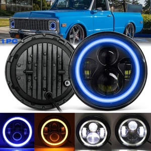 7 Inch Round LED Headlight Blue Halo DRL Hi/Lo For Chevy C10 Camaro Pickup Truck - Picture 1 of 12