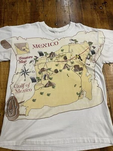Vintage Mexico Treasure Map Shirt Size XL Caribbean Sea Pirates - Picture 1 of 18