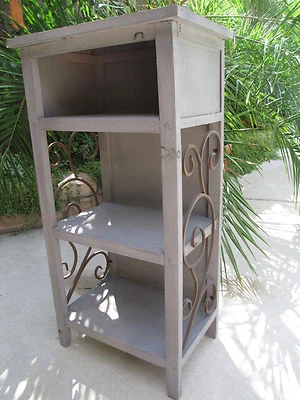 Cottage country wood rustic iron distress finish linen cabinet cupboard commod - Image 1 of 4