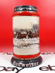Budweiser Holiday Stein Beer Mug 1990 An American Tradition Christmas Clydesdale - Picture 1 of 6