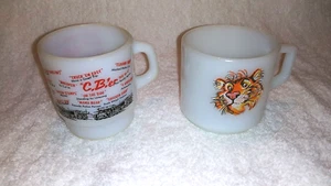 2 vintage Fire King Milk coffee cups mugs, Anchor Hocking, trucker CB'er, Tiger - Picture 1 of 9