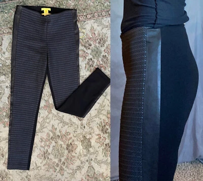 Catherine Malandrino Leather braided panel front Pant Sz 4 stretch Legging Foto 1 de 4