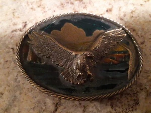 Vtg Great American Buckle Co. Pewter 1984 Bald Eagle Enamel Belt Buckle - Picture 1 of 2