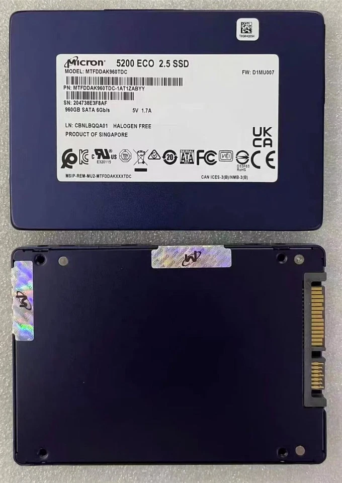 New Micron 5200 ECO 960GB SATA 6Gb/s 2.5" SSD MTFDDAK960TDC-1AT1ZABYY - Image 1 of 2