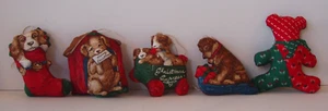 Five Handmade Fabric Christmas Ornaments, 4 Dogs & 1 Bear, Never Used, Lot #1 - Picture 1 of 2