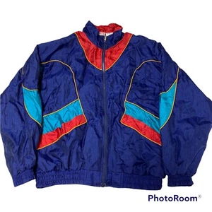 VINTAGE 80S 90S ATHLETIC WORKS BLUE NYLON TRAININGSJACKE HERREN MEDIUM - Bild 1 von 6