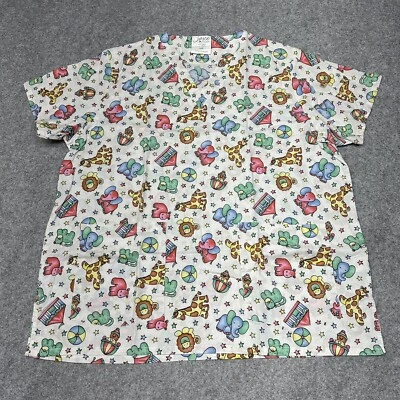 Jasco by allheart Animal Scrub Women's Top V Neck Pockets Short Sleeves Large - Image 1 of 4