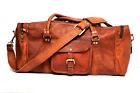 Brown Genuine Leather Luggage Carry-On Duffel Travel Overnight Gym Bag 24 INCH