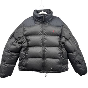 Polo Ralph Lauren Puffer Jacket Mens XL Black Down Feather Distressed Holes - Picture 1 of 12