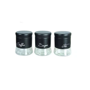 Kitchen Canisters Set of 3 Retro Glass Black with Lids - Imagen 1 de 2