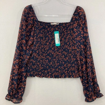 Новый пышный большой темно-оранжевый Ditsy цветочный со сборками квадратный вырез женская блузка - Изображение 1 из 4