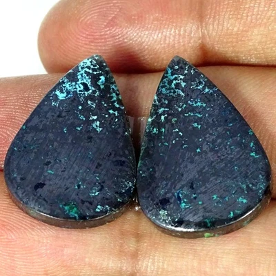 Par de piedras preciosas cabujón pera azurita azul 100 % natural 54,20 quilates 17X25X4 mm Foto 1 de 4