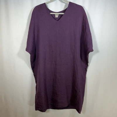 Túnica Chicos Mujer 100% Lino Talla 2 L Púrpura Manga Corta Dolman Lagenlook Boho Foto 1 de 4