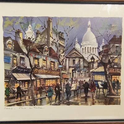 Impresión enmarcada vintage impresionista francés Paris Place du Tertre Maurice Legendre Foto 1 de 4
